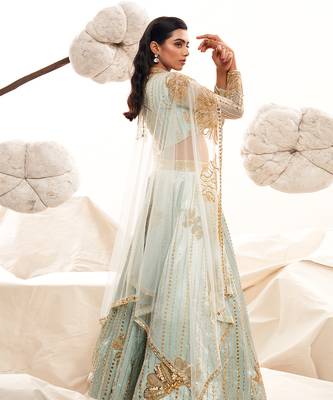 Light blue Silk Embroidery Lehenga Set 4