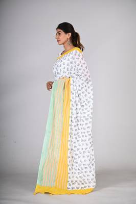 Shivanya handicrafts hand block printed women mulmul cotton sarees for women attach blouse piece sh-1639 4