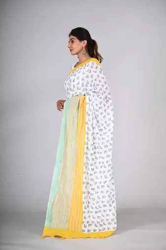 Shivanya handicrafts hand block printed women mulmul cotton sarees for women attach blouse piece sh-1639