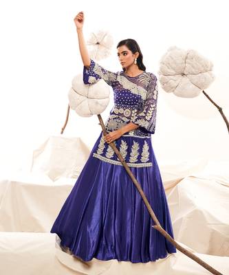 Blue Silk Embroidery Kurta Lehenga Set 1