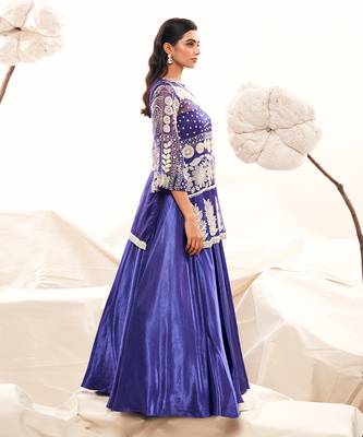 Blue Silk Embroidery Kurta Lehenga Set 2