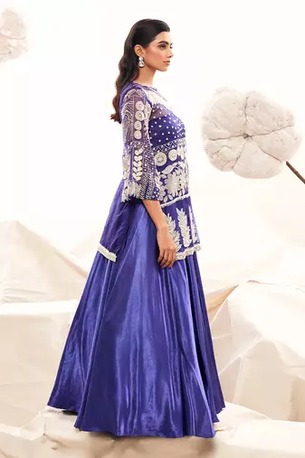Blue Silk Embroidery Kurta Lehenga Set