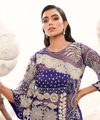 Blue Silk Embroidery Kurta Lehenga Set 3