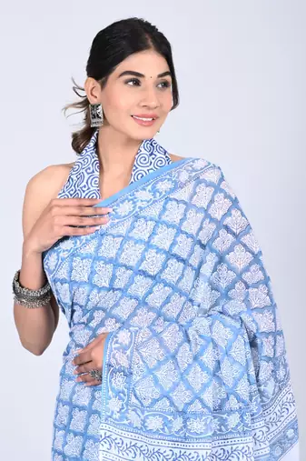Shivanya handicrafts hand block printed women mulmul cotton sarees for women attach blouse piece sh-1640