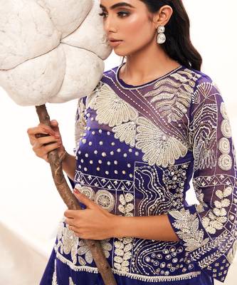 Blue Silk Embroidery Kurta Lehenga Set 4