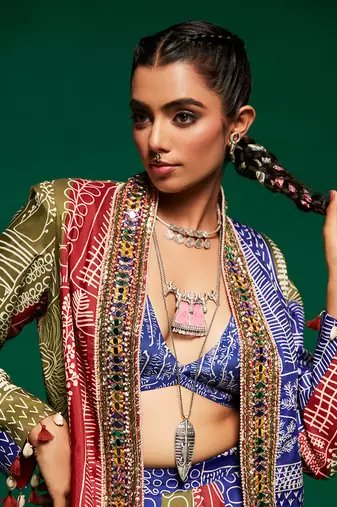 Multicolor Warli Lehenga Choli with Jacket