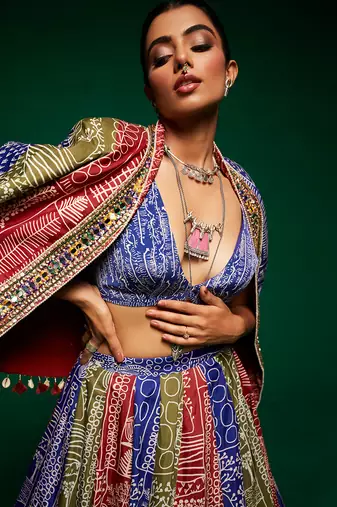 Multicolor Warli Lehenga Choli with Jacket