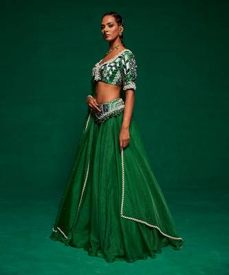Green Organza Embellished Lehenga Set 2