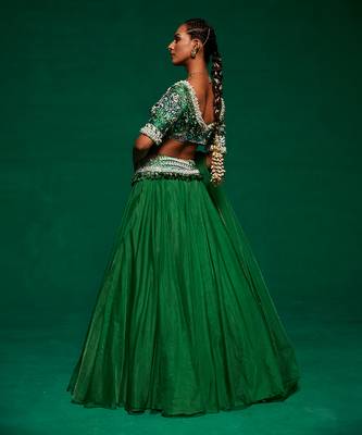 Green Organza Embellished Lehenga Set 4