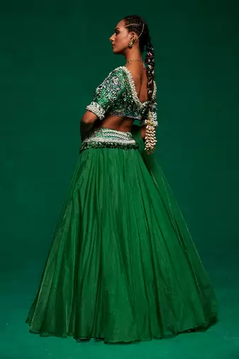 Green Organza Embellished Lehenga Set