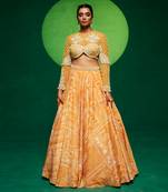 Yellow Net Printed Lehenga Set
