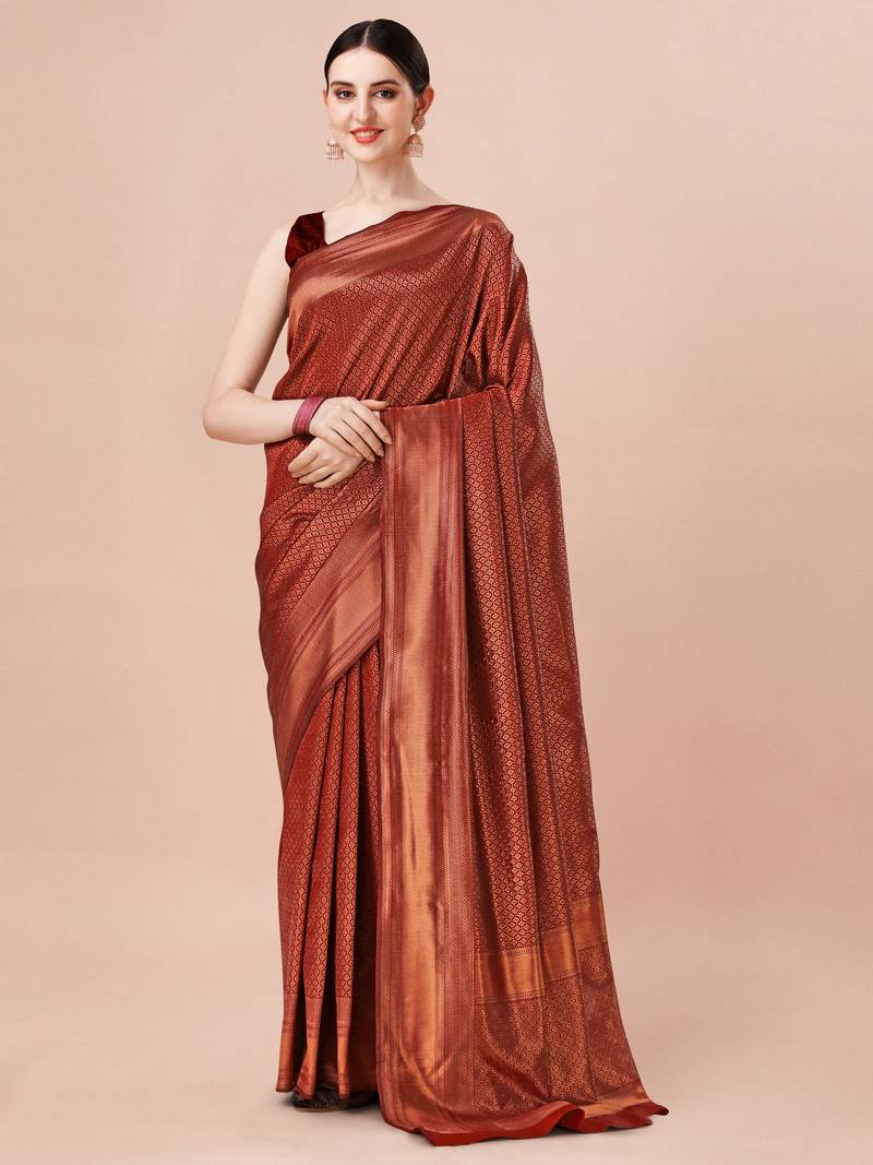 MAROON WOVEN Faux Kanjivaram SILK SAREE WITH BLOUSE PIECE