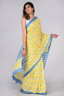 Shivanya handicrafts hand block printed women mulmul cotton sarees for women attach blouse piece sh-1622 5