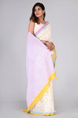 Shivanya handicrafts hand block printed women mulmul cotton sarees for women attach blouse piece sh-1623 5