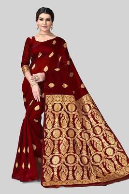 MAROON WOVEN Faux Kanjivaram SILK SAREE WITH BLOUSE PIECE 1