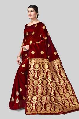 MAROON WOVEN Faux Kanjivaram SILK SAREE WITH BLOUSE PIECE 2