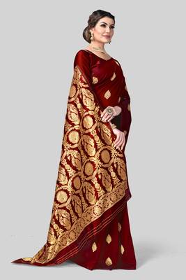 MAROON WOVEN Faux Kanjivaram SILK SAREE WITH BLOUSE PIECE 3