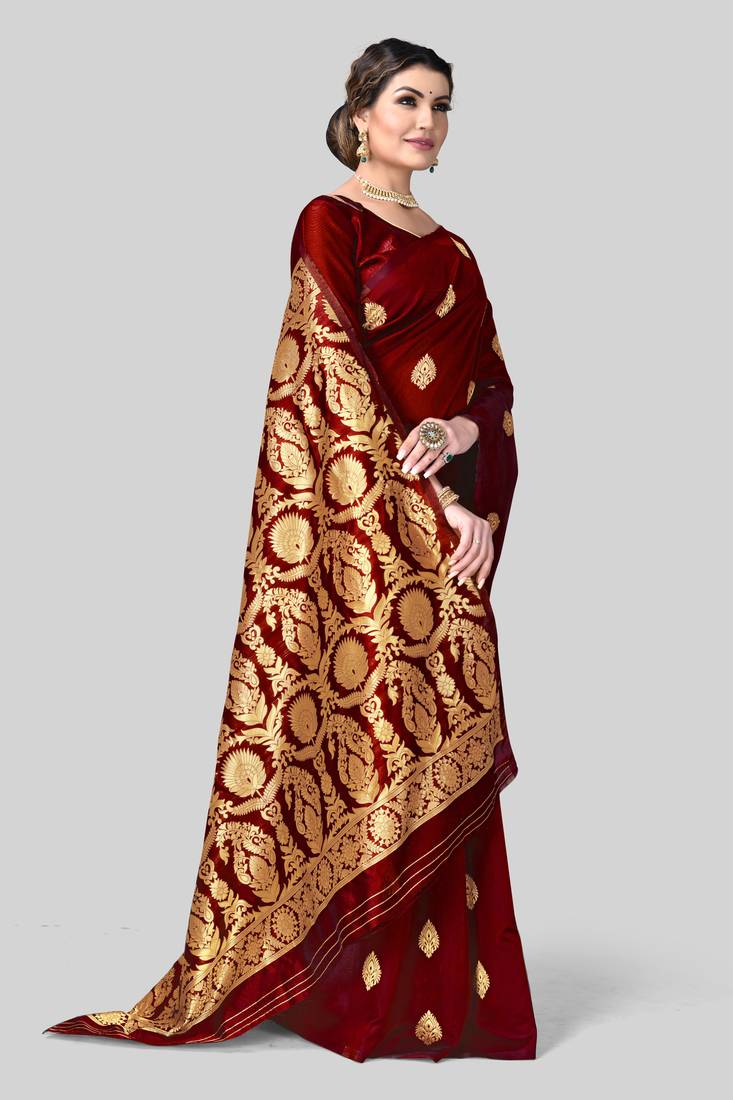 MAROON WOVEN Faux Kanjivaram SILK SAREE WITH BLOUSE PIECE