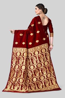 MAROON WOVEN Faux Kanjivaram SILK SAREE WITH BLOUSE PIECE 4