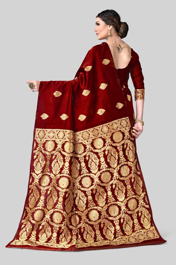 MAROON WOVEN Faux Kanjivaram SILK SAREE WITH BLOUSE PIECE