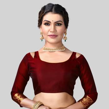 MAROON WOVEN Faux Kanjivaram SILK SAREE WITH BLOUSE PIECE 5