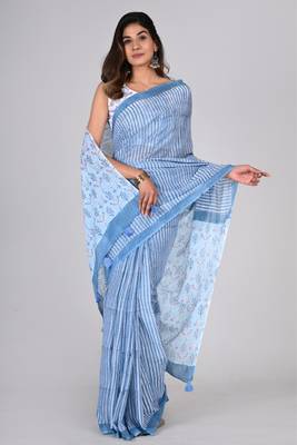 Shivanya handicrafts hand block printed women mulmul cotton sarees for women attach blouse piece sh-1624 5