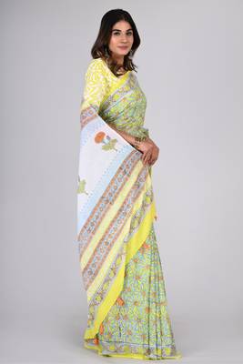 Shivanya handicrafts hand block printed women mulmul cotton sarees for women attach blouse piece sh-1628 5