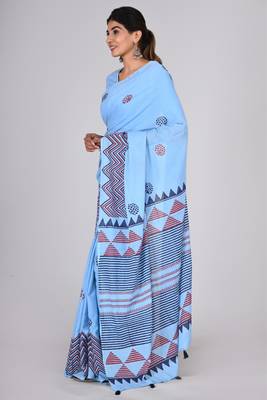 Shivanya handicrafts hand block printed women mulmul cotton sarees for women attach blouse piece sh-1635 4