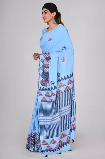 Shivanya handicrafts hand block printed women mulmul cotton sarees for women attach blouse piece sh-1635