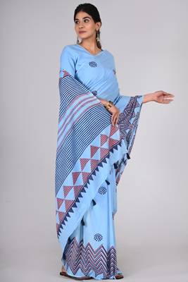 Shivanya handicrafts hand block printed women mulmul cotton sarees for women attach blouse piece sh-1635 5