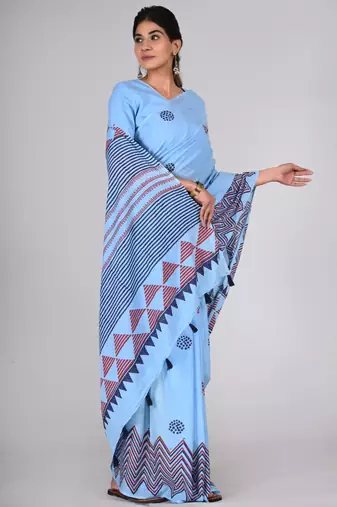 Shivanya handicrafts hand block printed women mulmul cotton sarees for women attach blouse piece sh-1635