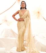 Golden zari embroidered saree