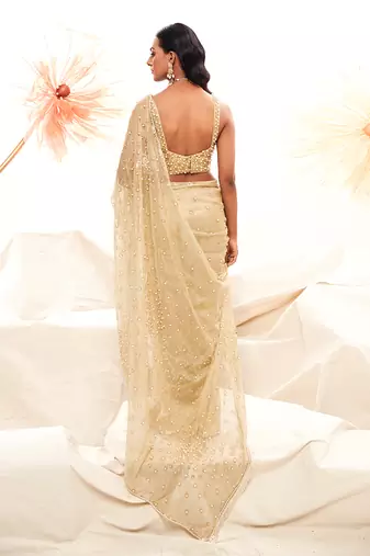 Golden zari embroidered saree