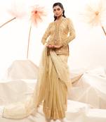 Golden zari embroidered saree