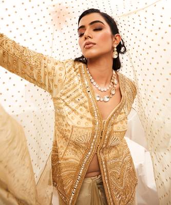 Golden zari embroidered saree 2