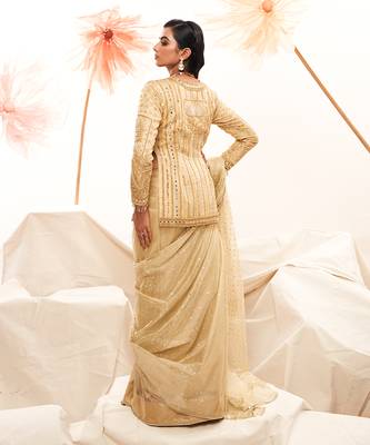 Golden zari embroidered saree 5