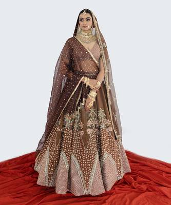 Caramel Brown Velvet Lehenga Set 1