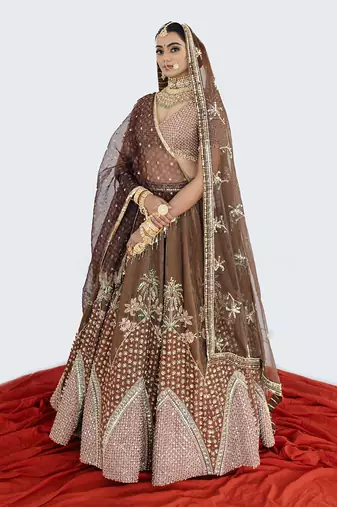 Caramel Brown Velvet Lehenga Set