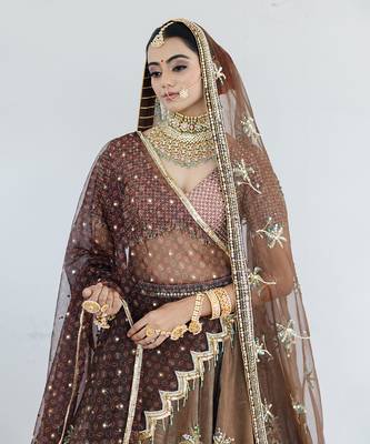 Caramel Brown Velvet Lehenga Set 3