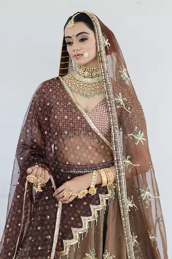 Caramel Brown Velvet Lehenga Set