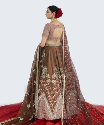 Caramel Brown Velvet Lehenga Set 4