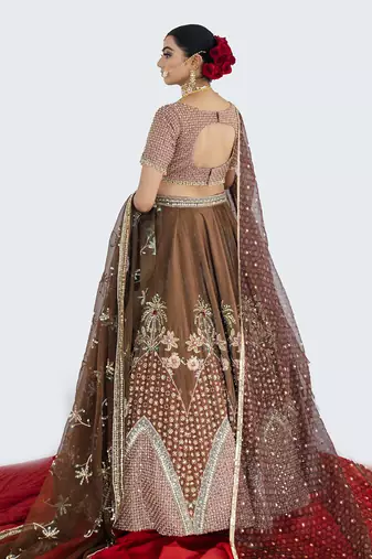Caramel Brown Velvet Lehenga Set