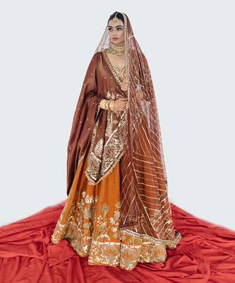 Tawny Brown Raw Silk Lehenga Set 1