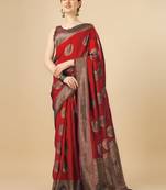 RED WOVEN Faux  Faux Kanjivaram SILK SAREE WITH BLOUSE PIECE