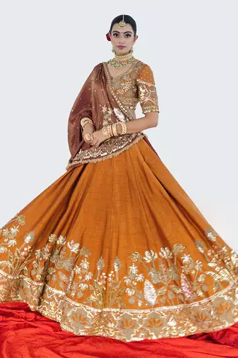Tawny Brown Raw Silk Lehenga Set