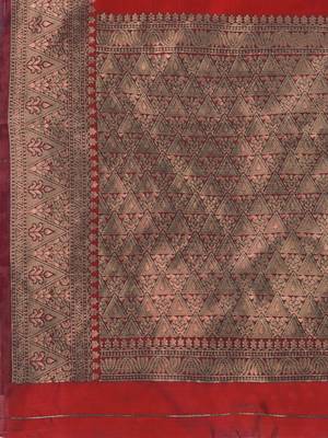 RED WOVEN Faux  Faux Kanjivaram SILK SAREE WITH BLOUSE PIECE 5