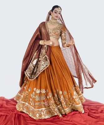 Tawny Brown Raw Silk Lehenga Set 3