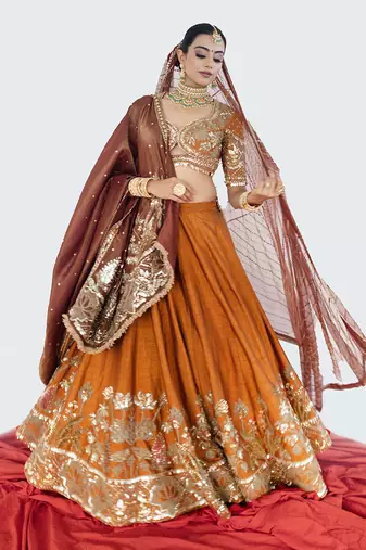 Tawny Brown Raw Silk Lehenga Set