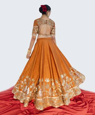 Tawny Brown Raw Silk Lehenga Set 4