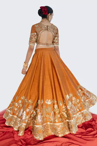 Tawny Brown Raw Silk Lehenga Set